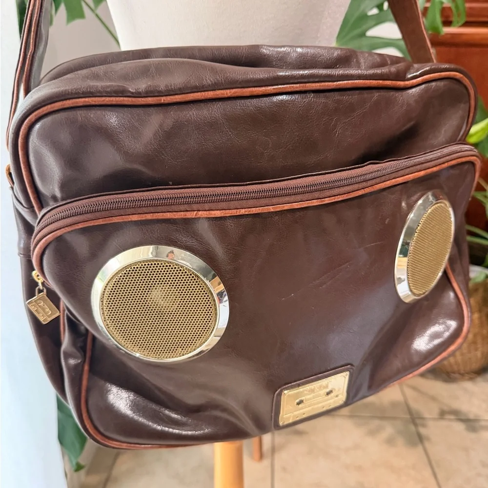 Fi-Hi Retro Speaker Shoulder Bag Built-In Amp & Speakers Brown Faux Leather Work